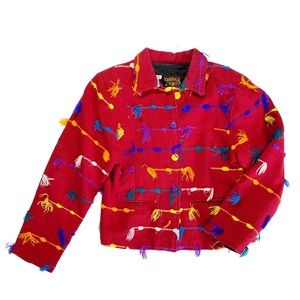 VTG KINDRED SPIRIT Art To Wear Blazer Red Textured Jacket Sz S Long Sleeve